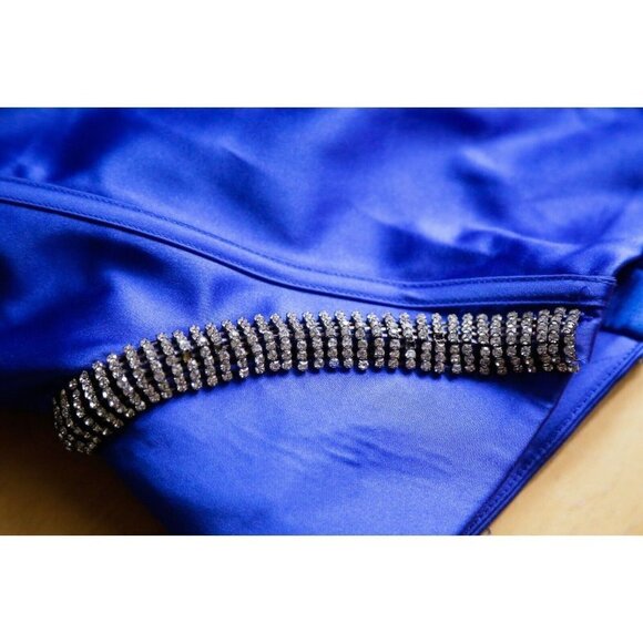 Pierre Cardin Cobalt Blue Satin Rhinestone Trim Two Piece Skirt Set w Train 38/S - Picture 10 of 12